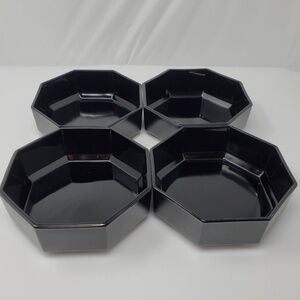 Set 4 Black Glass Arcoroc France Cereal Soup Salad Bowls MCM Octagonal octime